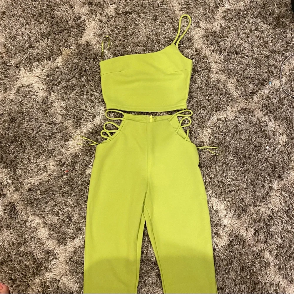 Camila Coelho Chartreuse Lime Strappy Pant Set 2 Piece Co Ord Matching Set XS